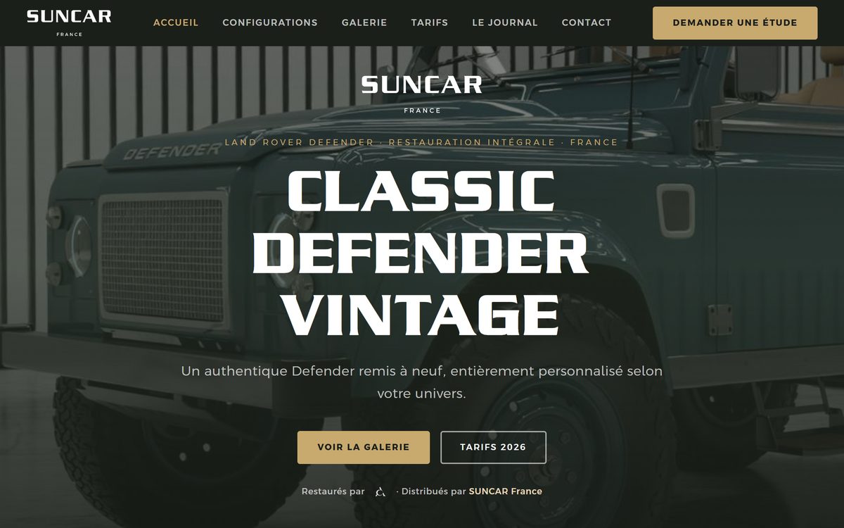Mini-site Classic Defender créé par Sandra Delon pour SUNCAR Land Classics